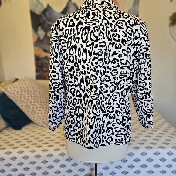 Linea Animal Print Cotton Blazer XL – 3/4 Sleeve Button Front Jacket Safari Chic - Picture 4 of 16